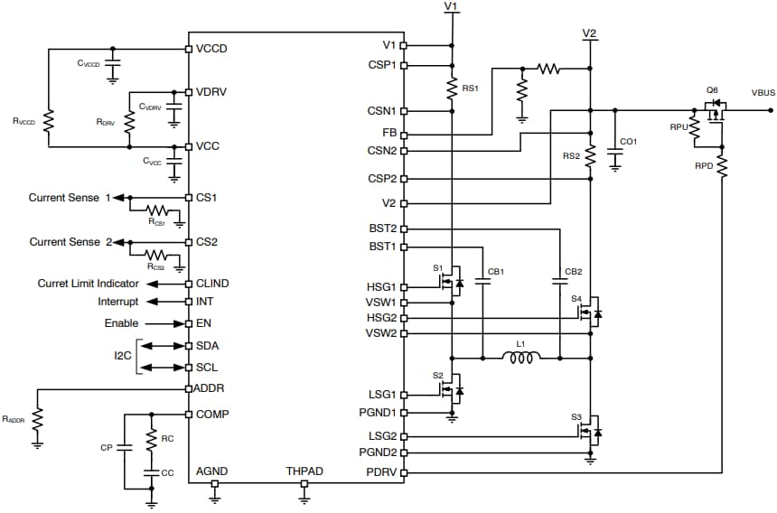 应用电路图 - onsemi NCP81599四开关降压升压控制器